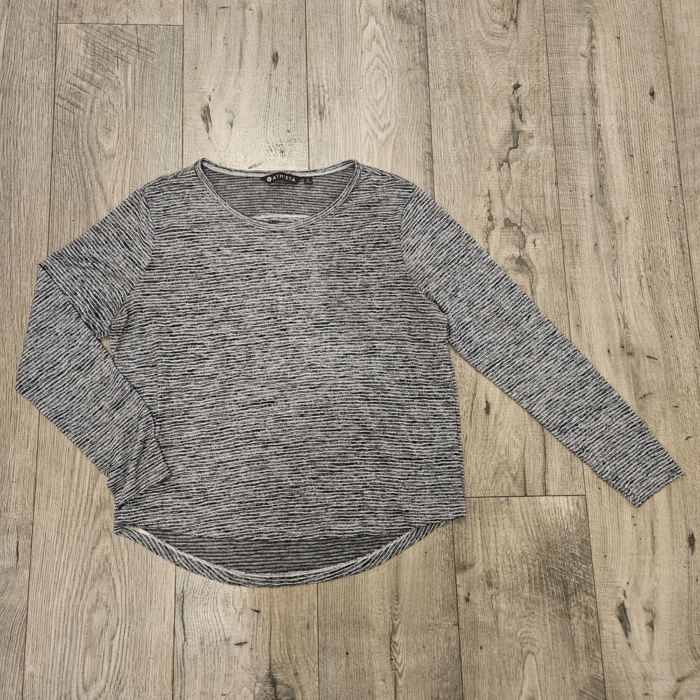 Athleta Black and White Striped Beyond Soft Brezzy Open Back  Long Sleeve Tee